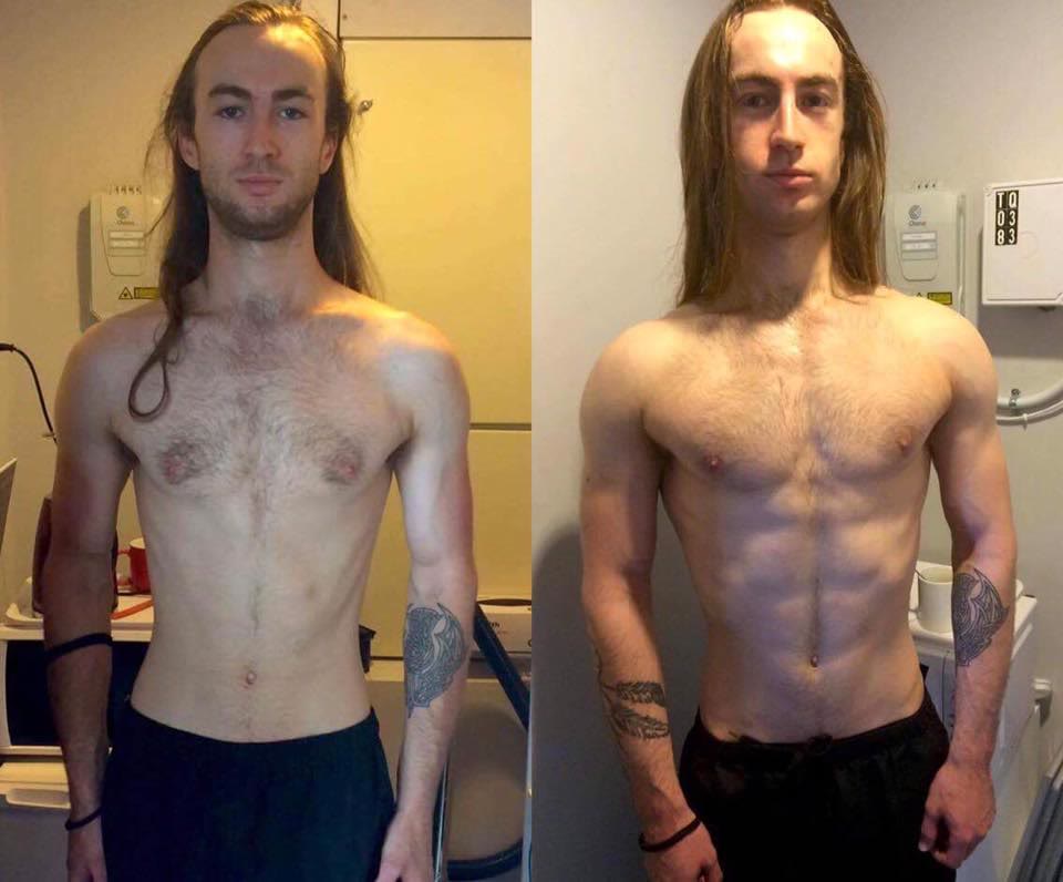 Client before-and-after photo showing a body transformation after coaching.